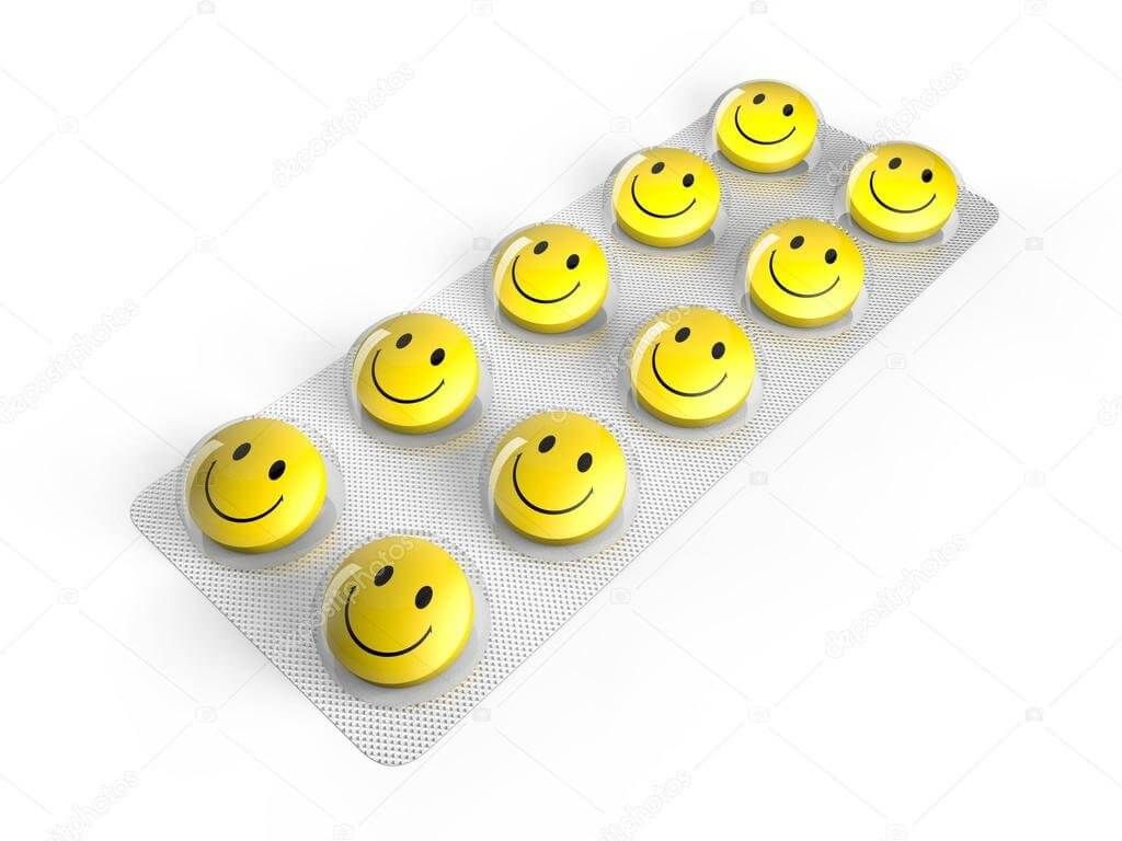 capsulas de remédio de emoji feliz